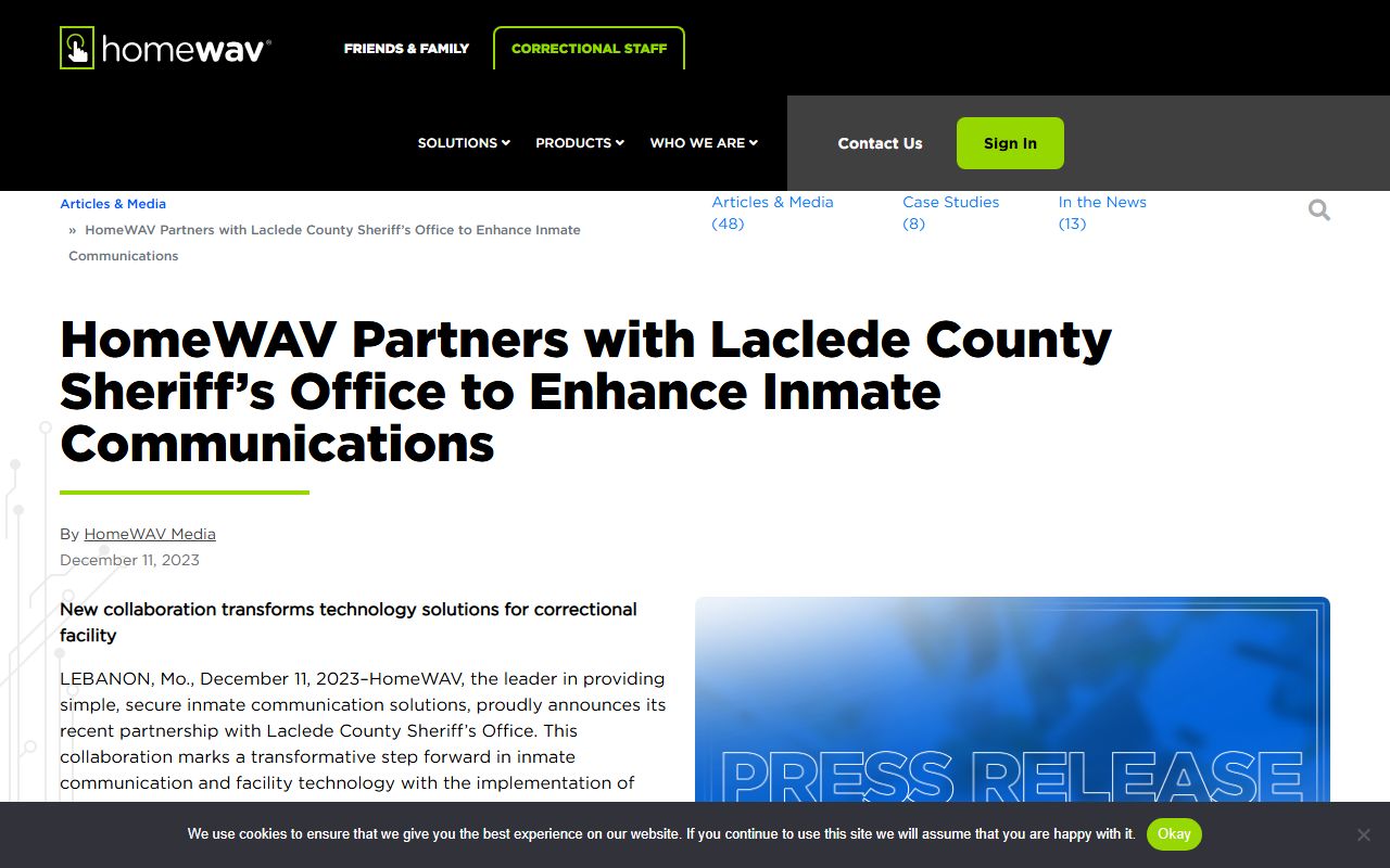 HomeWAV announcement for Laclede County inmate communications